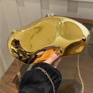 NWT Gold Metallic Clutch with Chain women’s crossbody bag